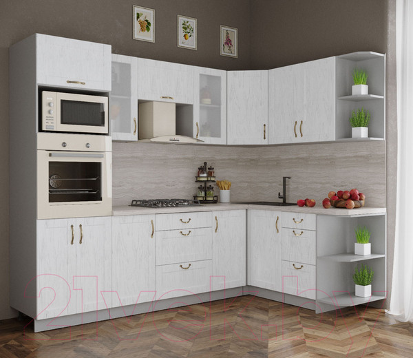 Изображение товара Кухонный гарнитур Интерлиния Мила Крафт 1.68x2.6 правая (дуб полярный)