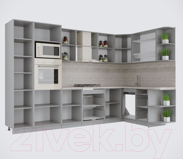 Изображение товара Кухонный гарнитур Интерлиния Мила Крафт 1.68x3.2 правая (дуб полярный)