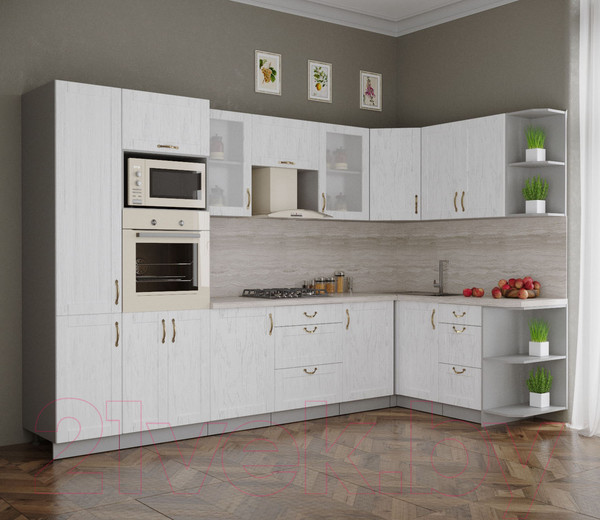 Изображение товара Кухонный гарнитур Интерлиния Мила Крафт 1.68x3.2 правая (дуб полярный)