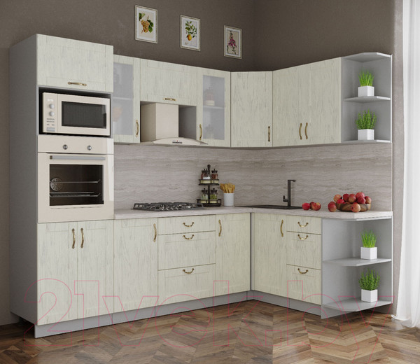 Изображение товара Кухонный гарнитур Интерлиния Мила Крафт 1.68x2.6 правая (дуб снежный)