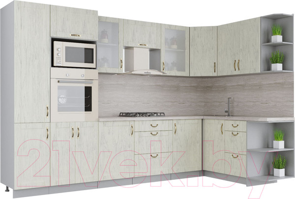 Изображение товара Кухонный гарнитур Интерлиния Мила Крафт 1.68x3.2 правая (дуб снежный)