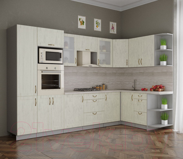 Изображение товара Кухонный гарнитур Интерлиния Мила Крафт 1.68x3.2 правая (дуб снежный)