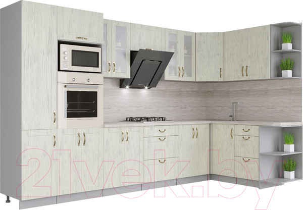 Изображение товара Кухонный гарнитур Интерлиния Мила Крафт 1.68x3.4 правая (дуб снежный)
