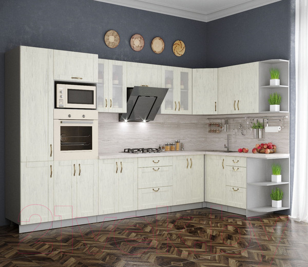 Изображение товара Кухонный гарнитур Интерлиния Мила Крафт 1.68x3.4 правая (дуб снежный)