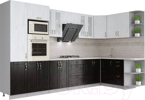 Изображение товара Кухонный гарнитур Интерлиния Мила Крафт 1.68x3.4 правая (дуб английский/дуб полярный)