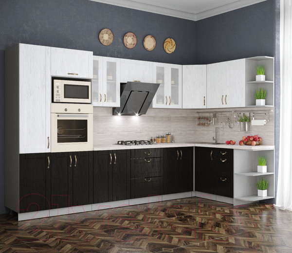 Изображение товара Кухонный гарнитур Интерлиния Мила Крафт 1.68x3.4 правая (дуб английский/дуб полярный)