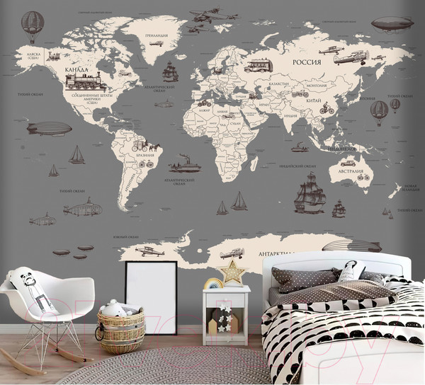 Изображение товара Фотообои листовые Vimala Серая карта мира (270x300)