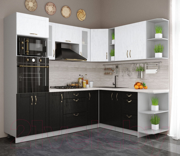 Изображение товара Кухонный гарнитур Интерлиния Мила Крафт 1.88x2.4 правая (дуб английский/дуб полярный)