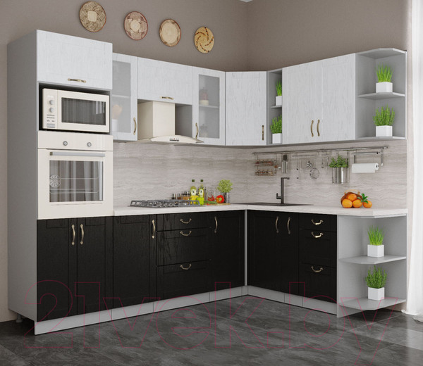 Изображение товара Кухонный гарнитур Интерлиния Мила Крафт 1.88x2.6 правая (дуб английский/дуб полярный)