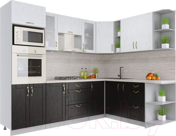 Изображение товара Кухонный гарнитур Интерлиния Мила Крафт 1.88x2.6 правая (дуб английский/дуб полярный)