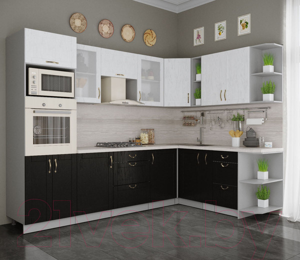 Изображение товара Кухонный гарнитур Интерлиния Мила Крафт 1.88x2.8 правая (дуб английский/дуб полярный)