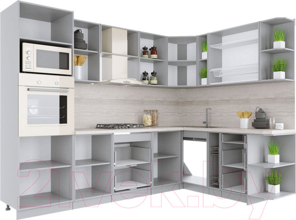 Изображение товара Кухонный гарнитур Интерлиния Мила Крафт 1.88x2.8 правая (дуб английский/дуб полярный)