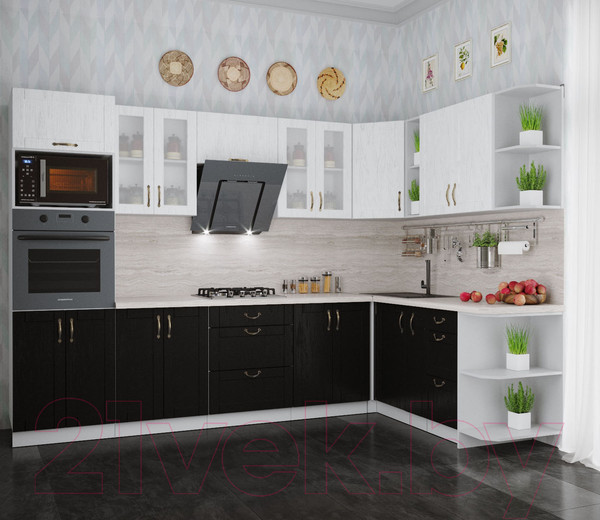 Изображение товара Кухонный гарнитур Интерлиния Мила Крафт 1.88x3.0 правая (дуб английский/дуб полярный)