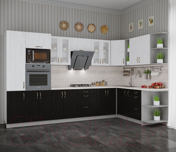 Изображение товара Кухонный гарнитур Интерлиния Крафт 1.88x3.4 правая (дуб английский/дуб полярный)