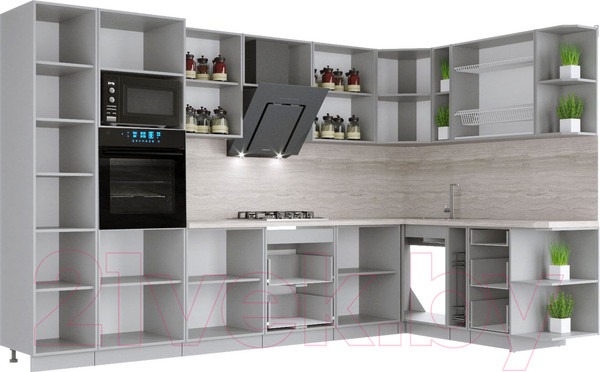 Изображение товара Кухонный гарнитур Интерлиния Крафт 1.88x3.4 правая (дуб английский/дуб полярный)