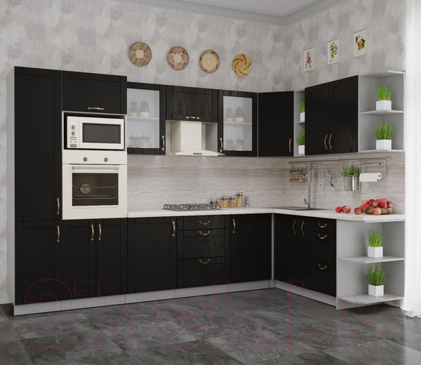 Изображение товара Кухонный гарнитур Интерлиния Мила Крафт 1.88x3.2 правая (дуб английский)