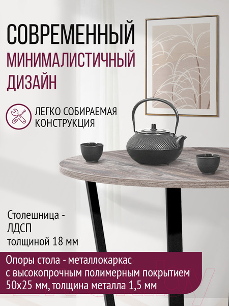 Изображение товара Обеденный стол Millwood Лофт Орлеан Л18 D90 (сосна пасадена/металл черный)