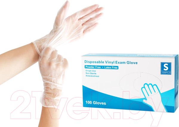 Изображение товара Перчатки одноразовые Vinyl Gloves Exam Clear (S, 100шт)