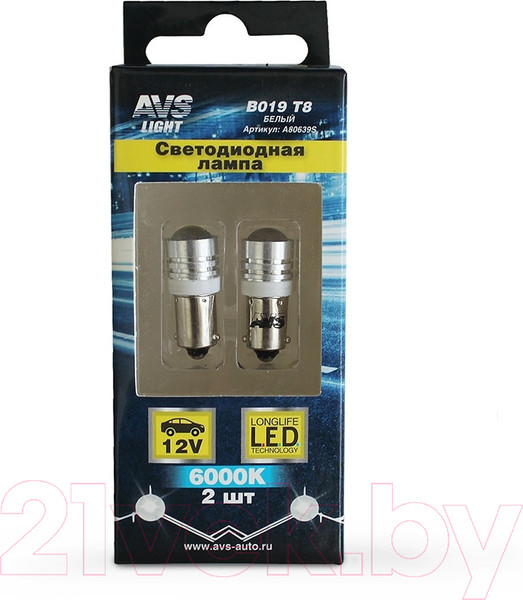 Изображение товара Комплект автомобильных ламп AVS В019 Т8 / A80639S (2шт, белый)