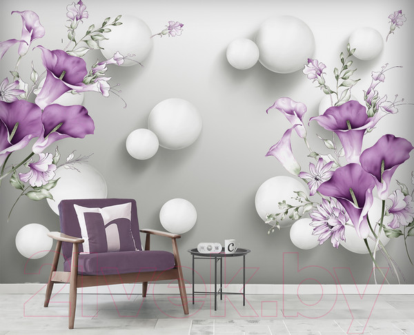 Изображение товара Фотообои листовые Vimala 3D Сиреневые каллы (270x400)