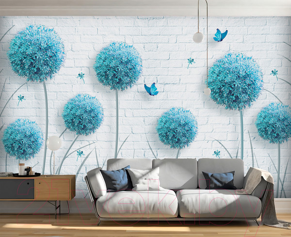 Изображение товара Фотообои листовые Vimala 3D Одуванчики лофт голубые (270x400)