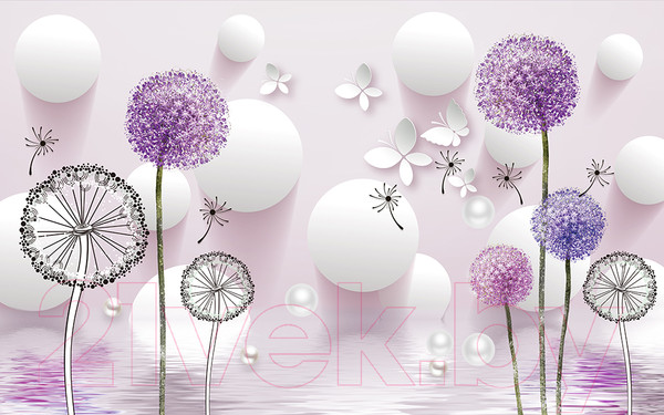 Изображение товара Фотообои листовые Vimala Одуванчики и бабочки (270x400)