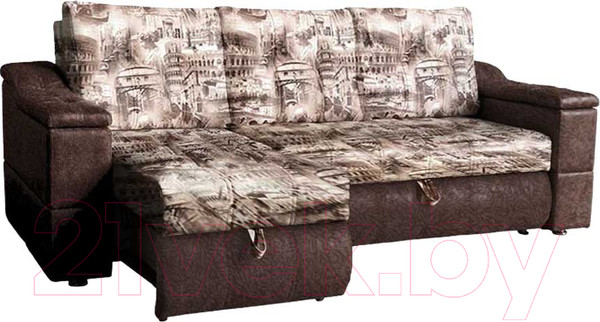 Изображение товара Диван Асмана Камертон-1 трансформер 1.3x0.65 правый (архитектура шоколад/саванна корица)