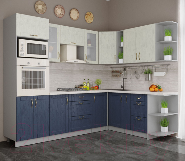 Изображение товара Кухонный гарнитур Интерлиния Мила Крафт 1.88x2.6 правая (дуб королевский/дуб снежный)