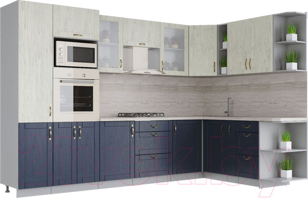 Изображение товара Кухонный гарнитур Интерлиния Мила Крафт 1.88x3.2 правая (дуб королевский/дуб снежный)