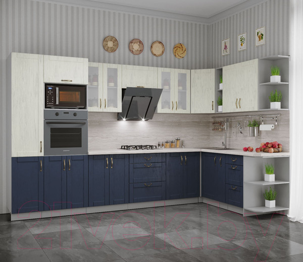 Изображение товара Кухонный гарнитур Интерлиния Мила Крафт 1.88x3.4 правая (дуб королевский/дуб снежный)