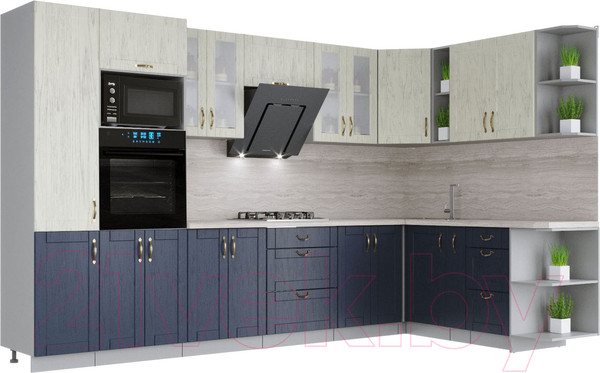 Изображение товара Кухонный гарнитур Интерлиния Мила Крафт 1.88x3.4 правая (дуб королевский/дуб снежный)