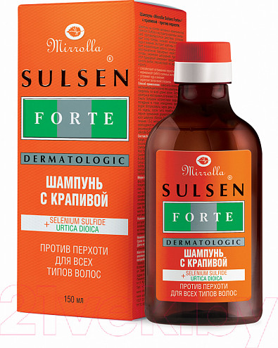 Изображение товара Шампунь для волос Mirrolla Сульсен Форте с крапивой Против перхоти (150мл)