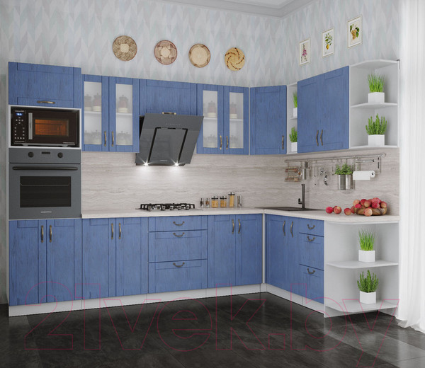 Изображение товара Кухонный гарнитур Интерлиния Мила Крафт 1.88x3.0 правая (дуб лазурный)