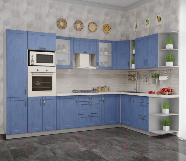 Изображение товара Кухонный гарнитур Интерлиния Мила Крафт 1.88x3.2 правая (дуб лазурный)