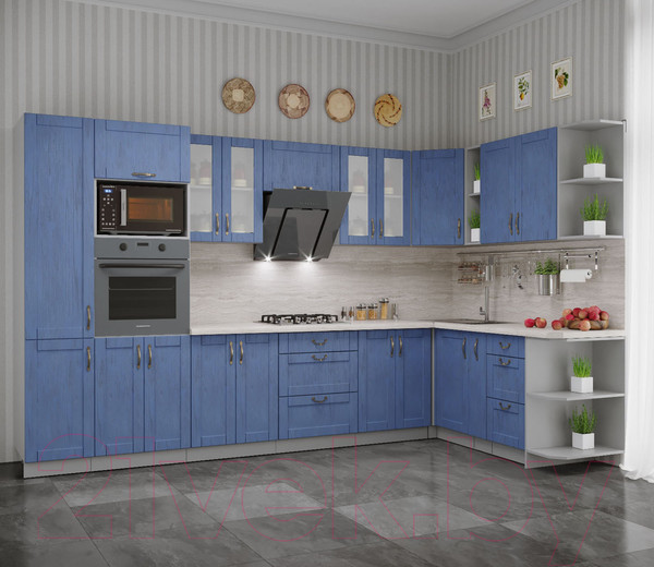 Изображение товара Кухонный гарнитур Интерлиния Мила Крафт 1.88x3.4 правая (дуб лазурный)