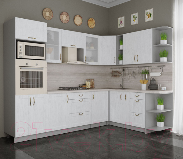 Изображение товара Кухонный гарнитур Интерлиния Мила Крафт 1.88x2.8 правая (дуб полярный)