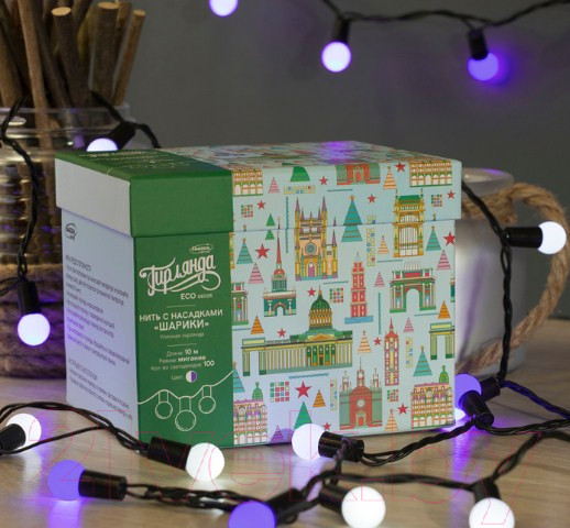 Изображение товара Светодиодная гирлянда Luazon Шарики 1080045 (10м, белый/синий)