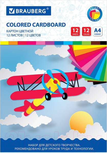 Изображение товара Набор цветного картона Brauberg Самолет / 113556 (12л, 12цв)