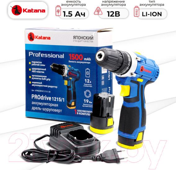 Изображение товара Аккумуляторная дрель-шуруповерт Katana Prodrive 1215/1