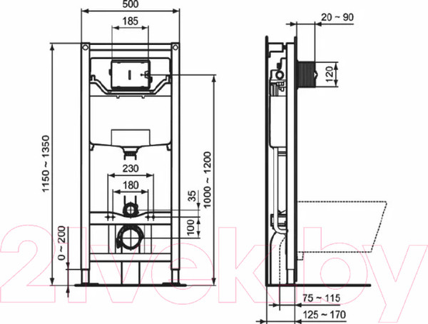Изображение товара Инсталляция для унитаза Ideal Standard Prosys Frame 120 M R020467 + R0121AA