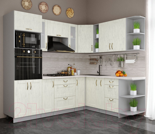 Изображение товара Кухонный гарнитур Интерлиния Мила Крафт 1.88x2.4 правая (дуб снежный)