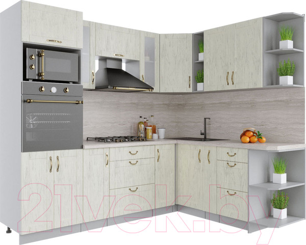 Изображение товара Кухонный гарнитур Интерлиния Мила Крафт 1.88x2.4 правая (дуб снежный)