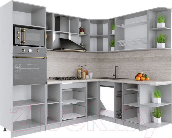 Изображение товара Кухонный гарнитур Интерлиния Мила Крафт 1.88x2.4 правая (дуб снежный)