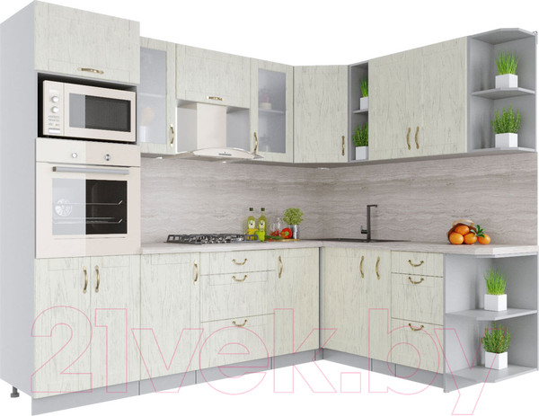 Изображение товара Кухонный гарнитур Интерлиния Мила Крафт 1.88x2.6 правая (дуб снежный)