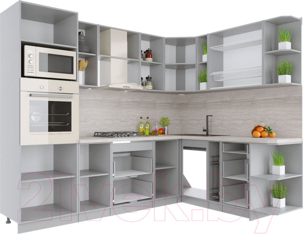 Изображение товара Кухонный гарнитур Интерлиния Мила Крафт 1.88x2.6 правая (дуб снежный)