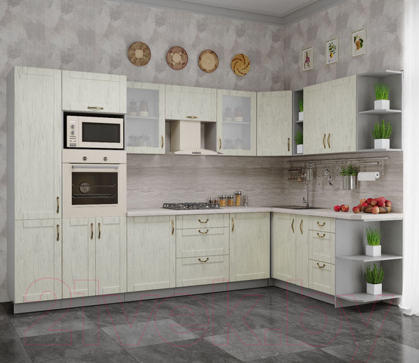 Изображение товара Кухонный гарнитур Интерлиния Мила Крафт 1.88x3.2 правая (дуб снежный)