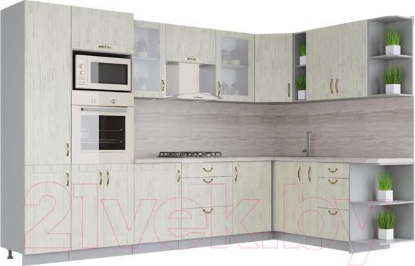 Изображение товара Кухонный гарнитур Интерлиния Мила Крафт 1.88x3.2 правая (дуб снежный)