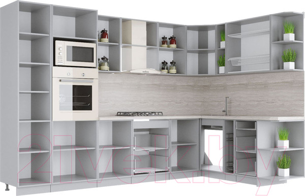 Изображение товара Кухонный гарнитур Интерлиния Мила Крафт 1.88x3.2 правая (дуб снежный)