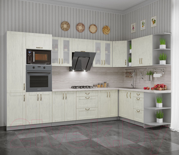 Изображение товара Кухонный гарнитур Интерлиния Мила Крафт 1.88x3.4 правая (дуб снежный)