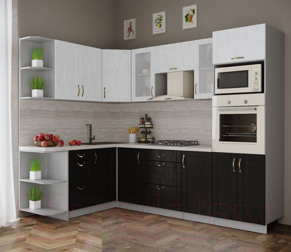 Изображение товара Кухонный гарнитур Интерлиния Мила Крафт 1.68x2.6 левая (дуб английский/дуб полярный)